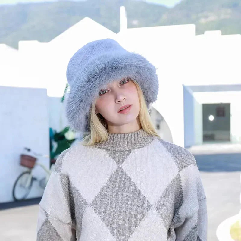 Keep Warm Fur Bucket Hat 12 56-58cm