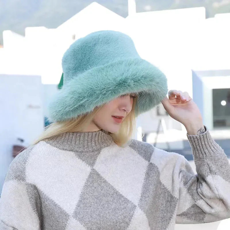 Keep Warm Fur Bucket Hat 8 56-58cm