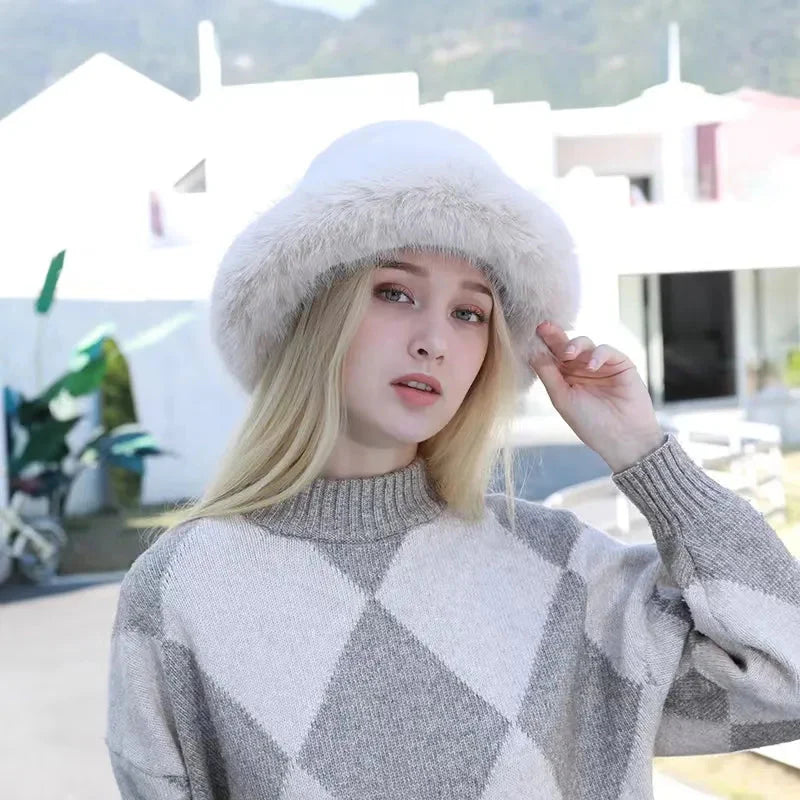 Keep Warm Fur Bucket Hat 2 56-58cm