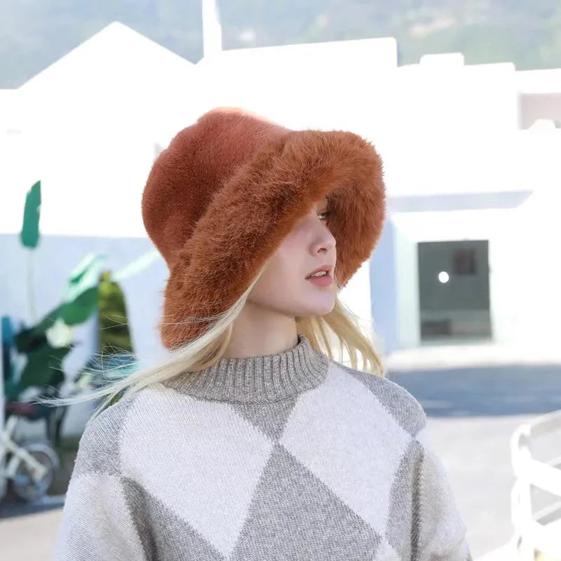 Keep Warm Fur Bucket Hat 4 56-58cm