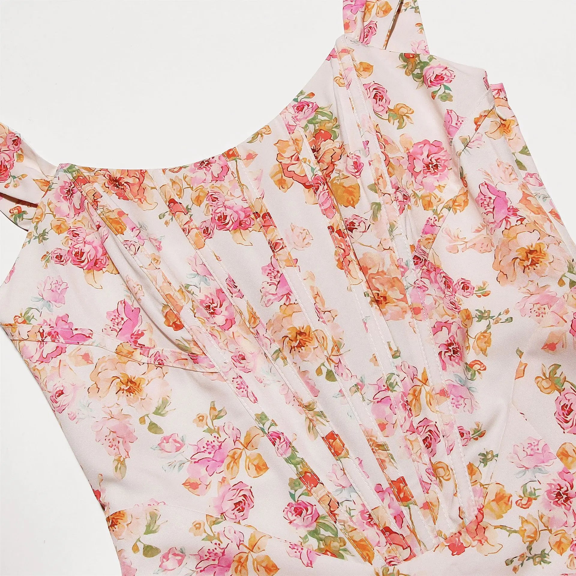 Lace Up Floral Corset Midi Dress