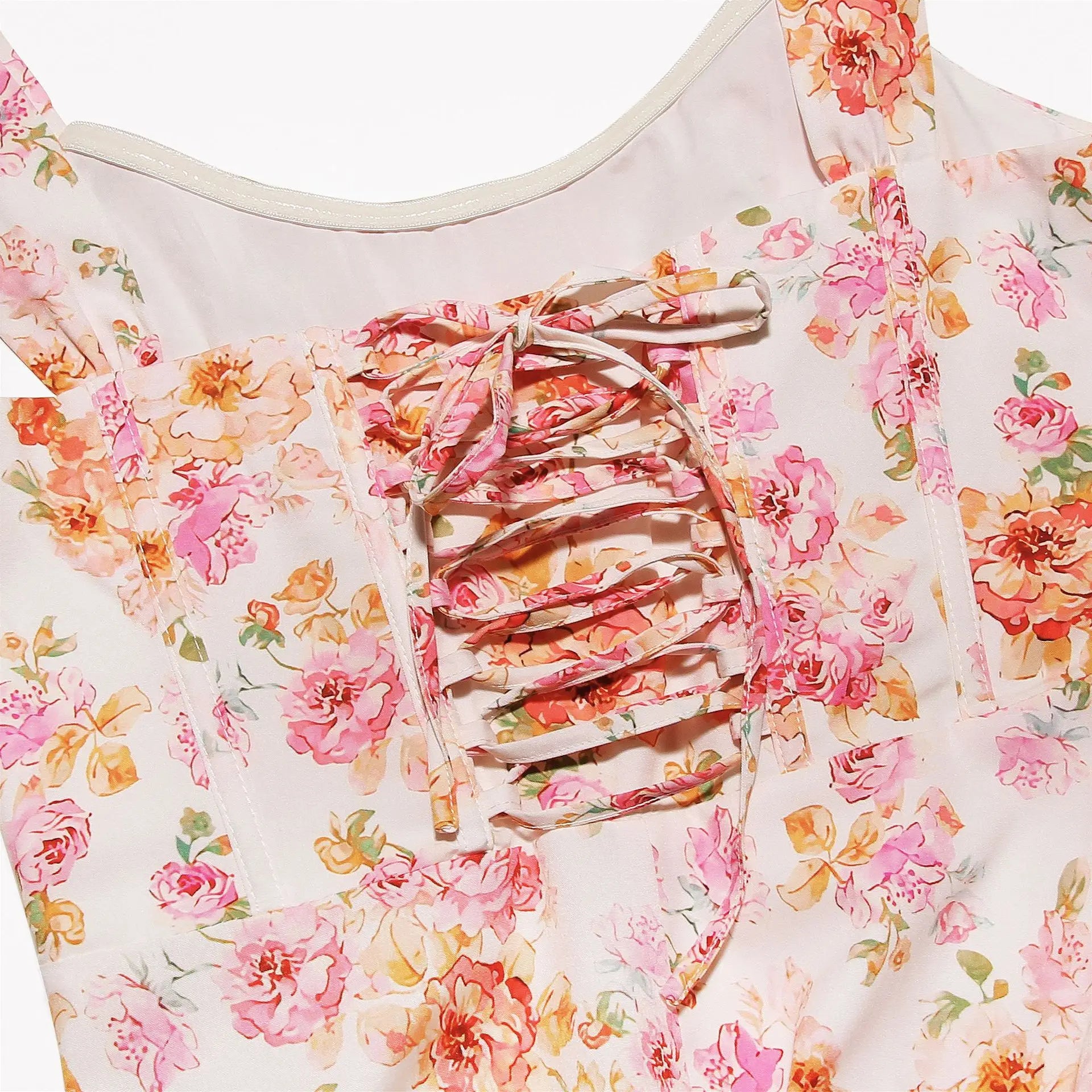 Lace Up Floral Corset Midi Dress