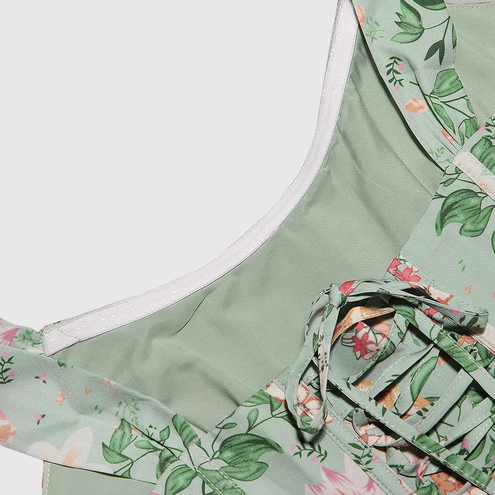 Lace Up Floral Corset Midi Dress