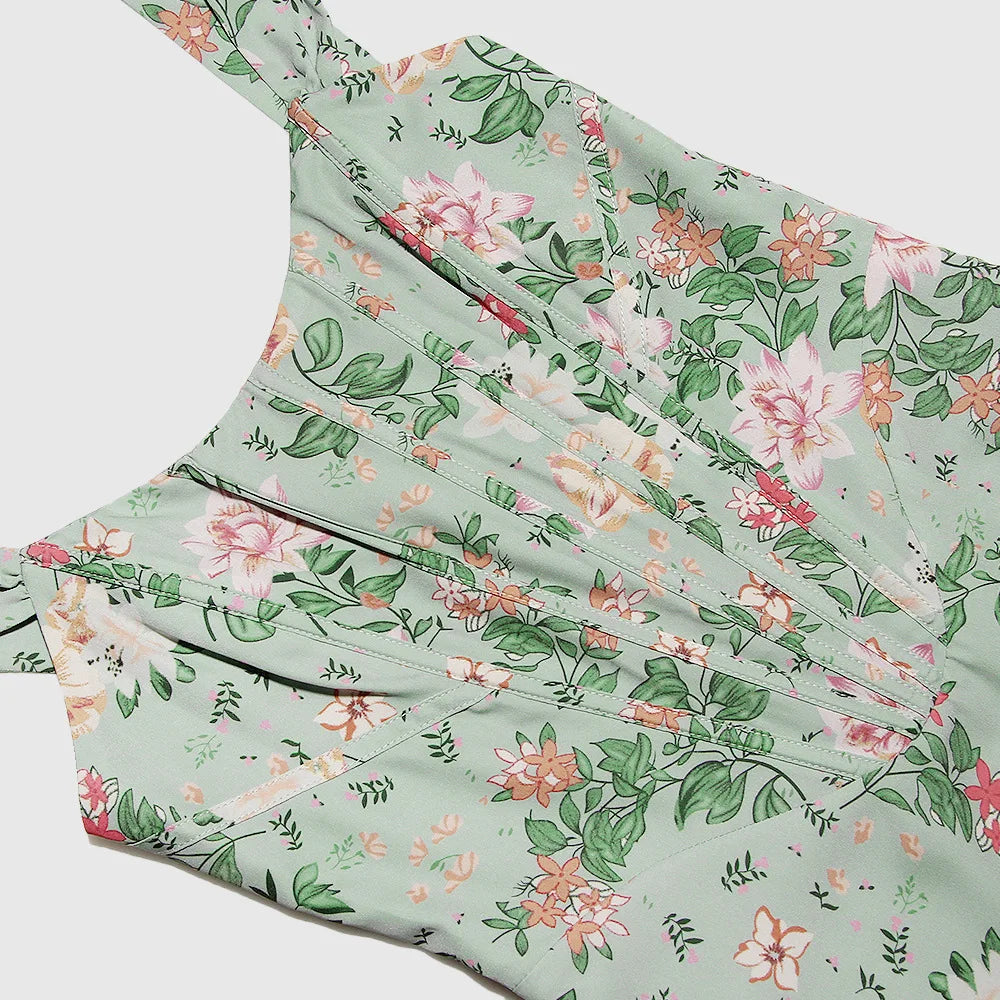 Lace Up Floral Corset Midi Dress