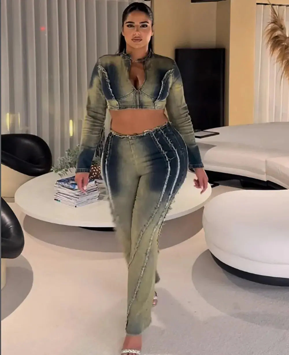 Laila Denim Pants Set