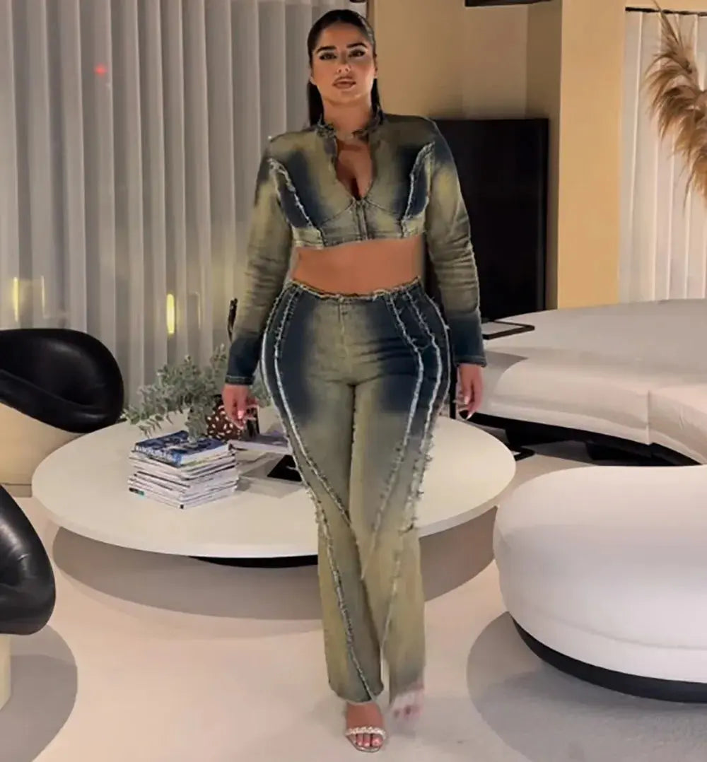 Laila Denim Pants Set