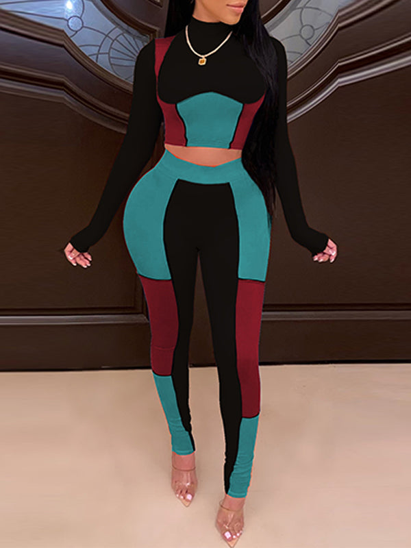 Colorblock Top & Pants Set Black