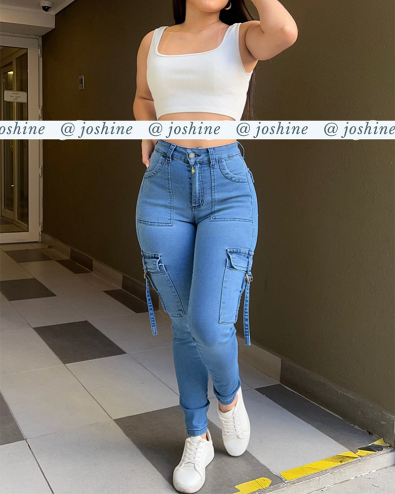 Light Blue Skinny Cargo Jeans