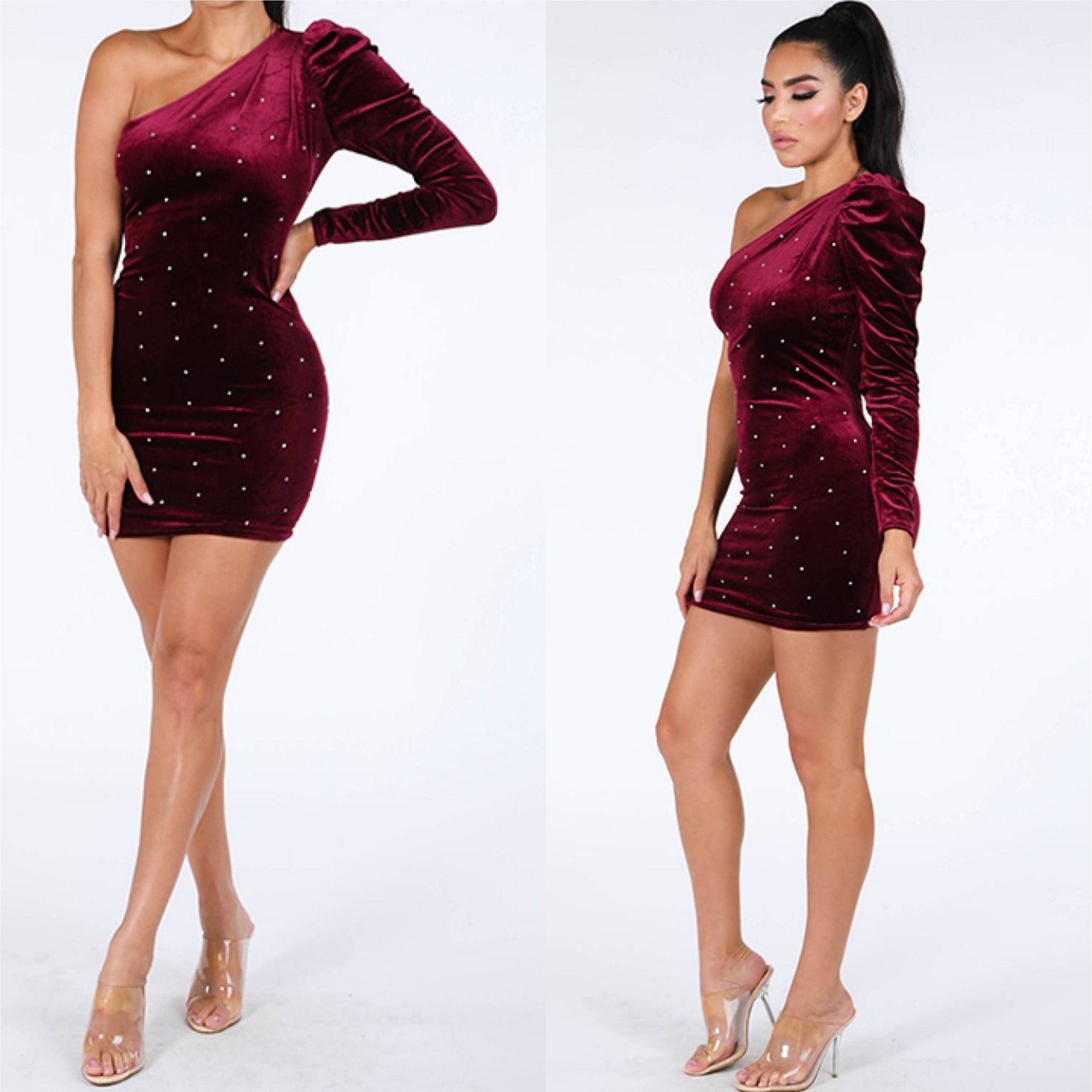 Lisa Velvet Mini Dress- Burgundy