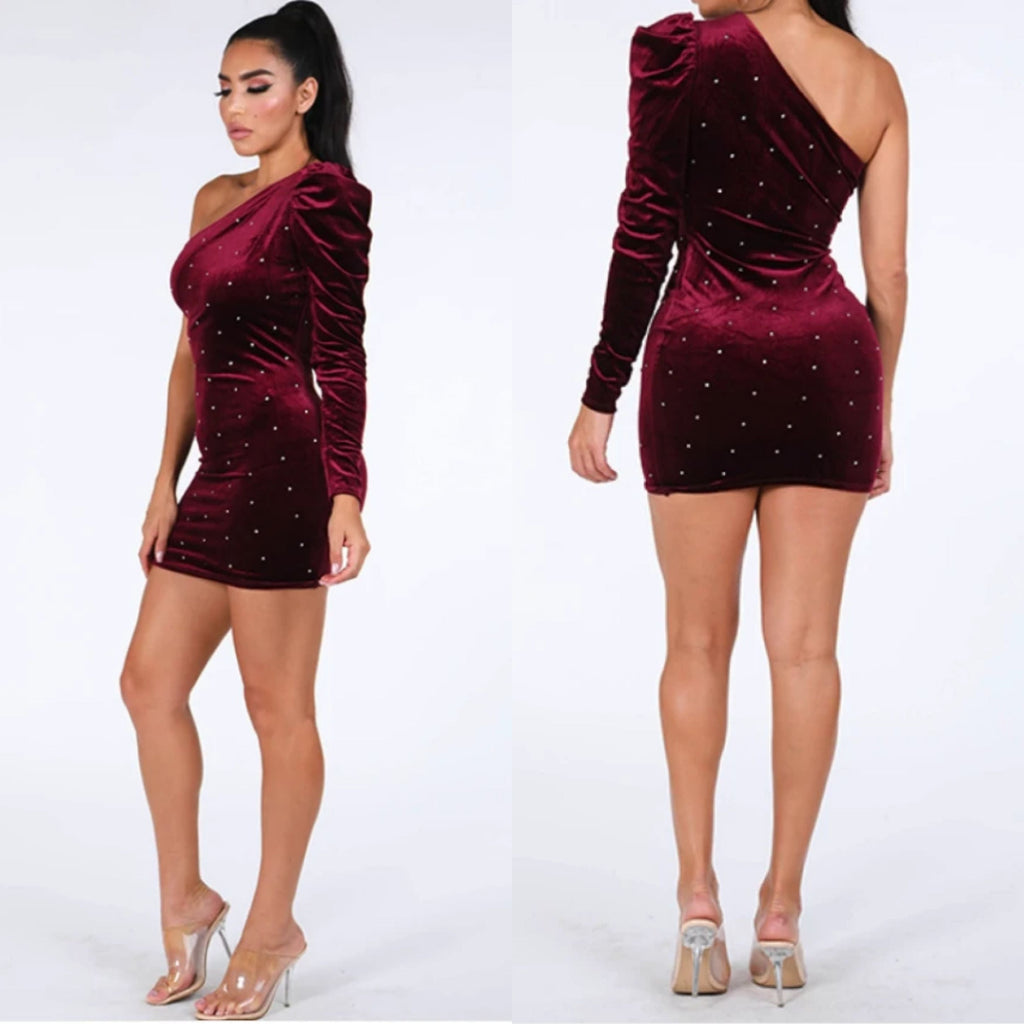 Lisa Velvet Mini Dress- Burgundy Burgundy
