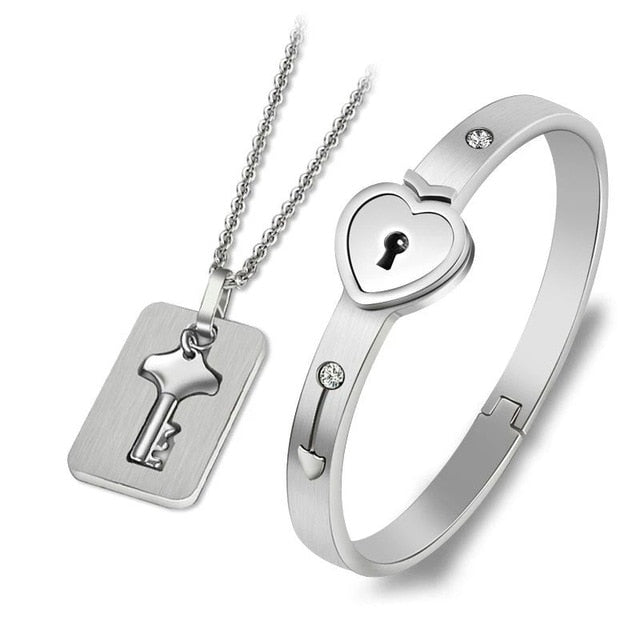 Love Heart Lock Bracelet Silver Plated