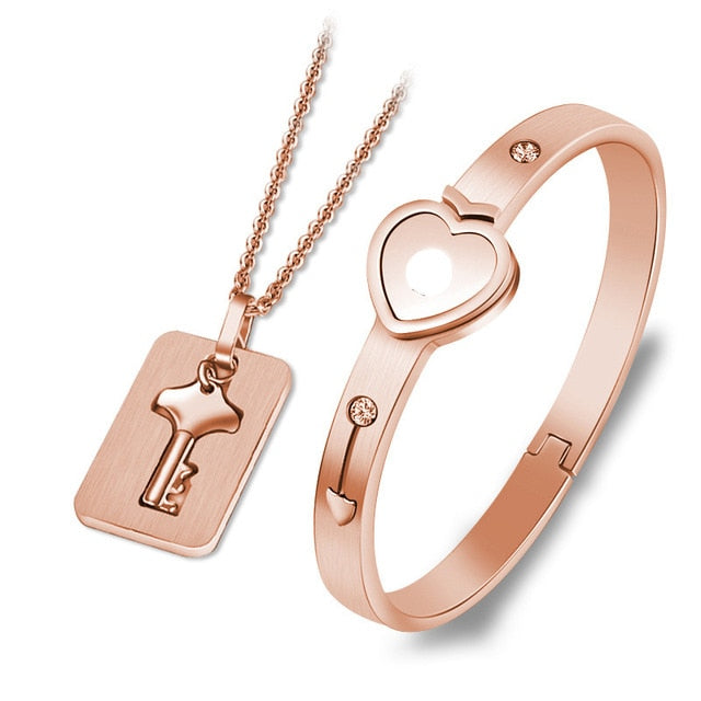 Love Heart Lock Bracelet Rose Gold Color