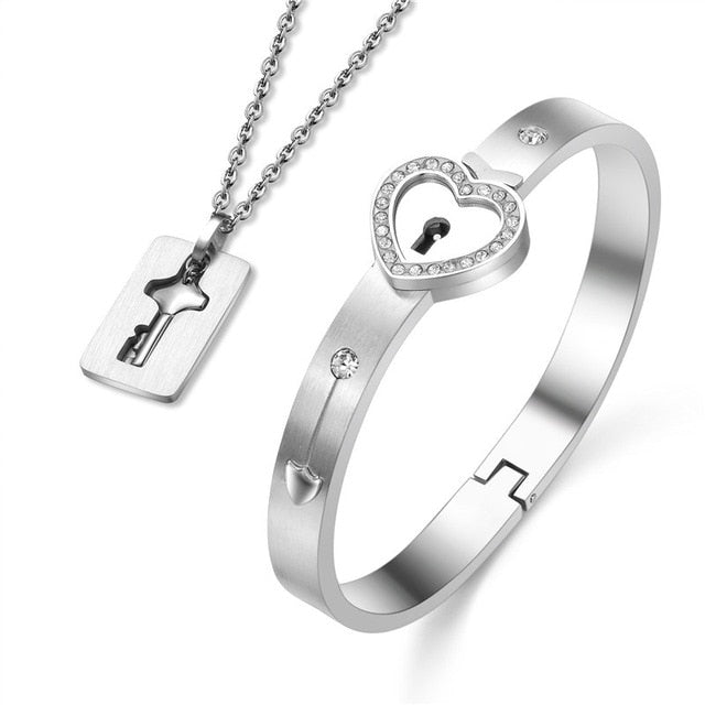 Love Heart Lock Bracelet Imitation Rhodium Plated