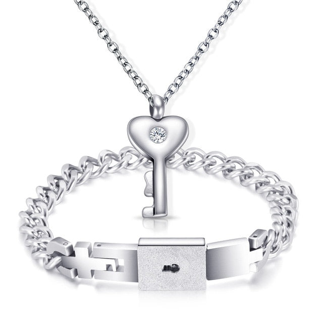 Love Heart Lock Bracelet Steel Color