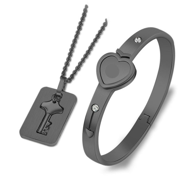 Love Heart Lock Bracelet Black Gun Plated