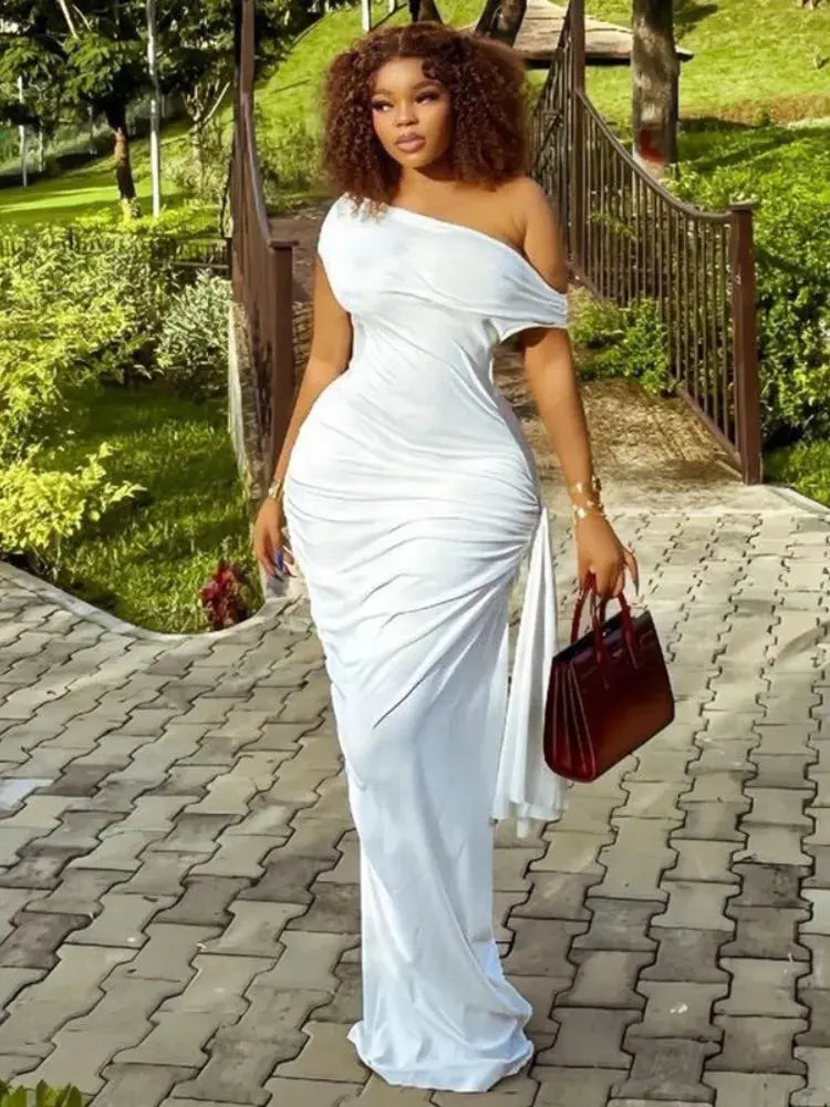 May I Pleated Maxi Dress White