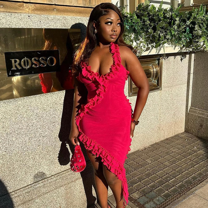 Monika Ruffle Mesh Mini Dress