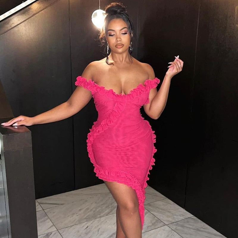Monika Ruffle Mesh Mini Dress