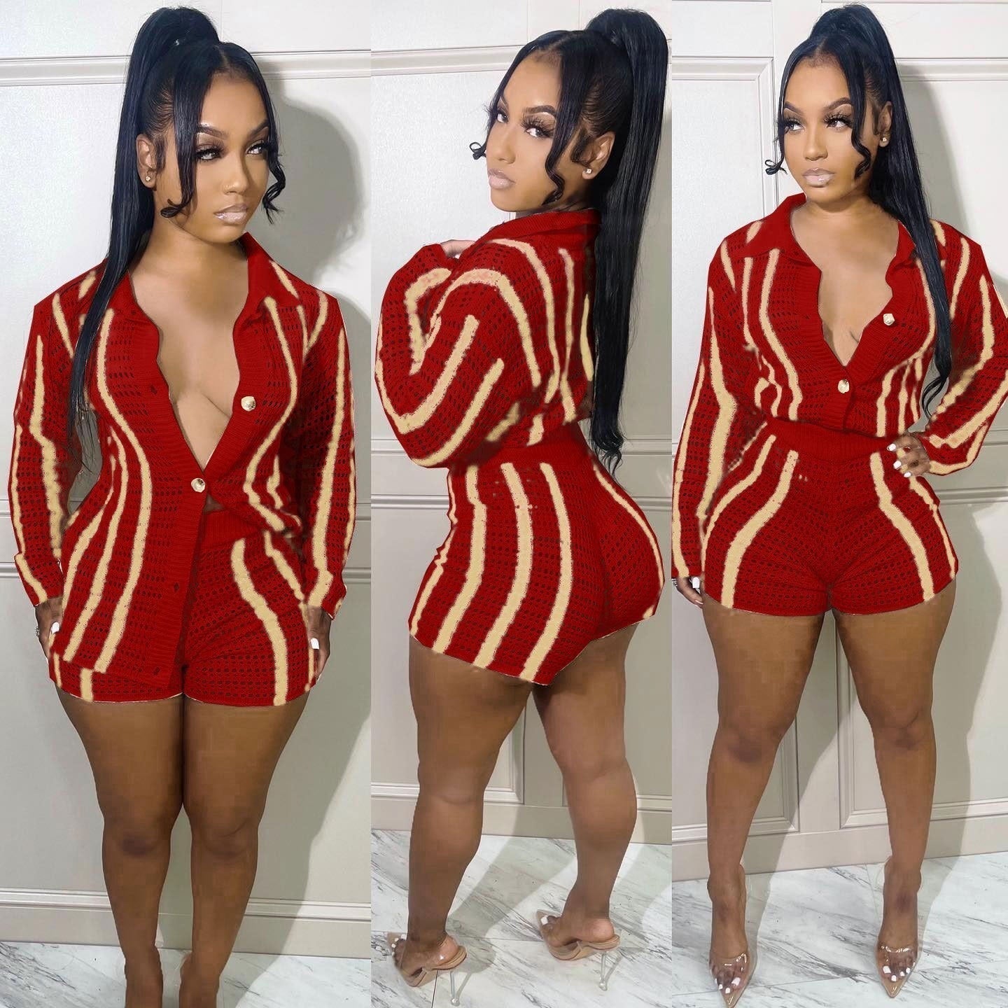 Monroe Knit Short Set Red