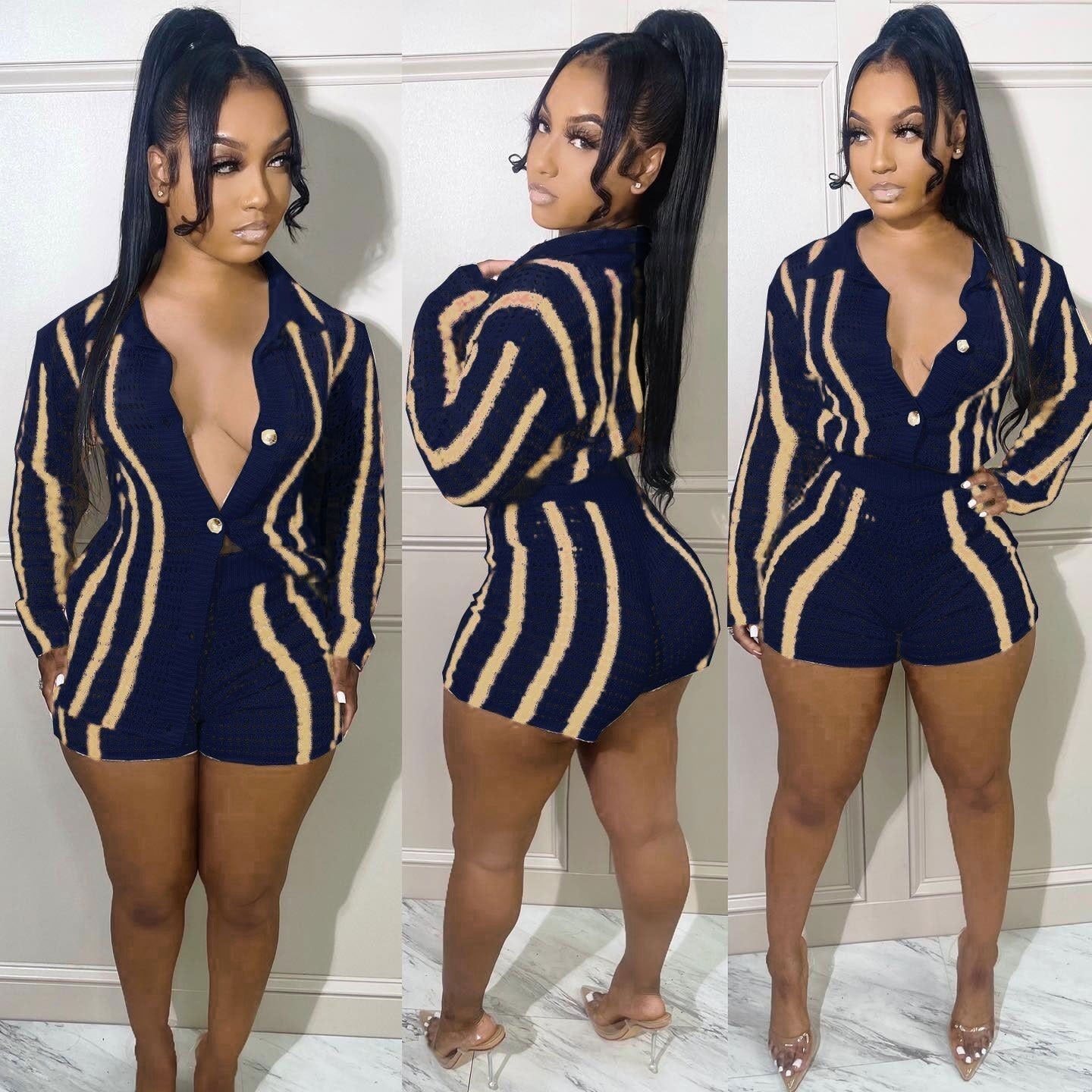 Monroe Knit Short Set Deep Blue