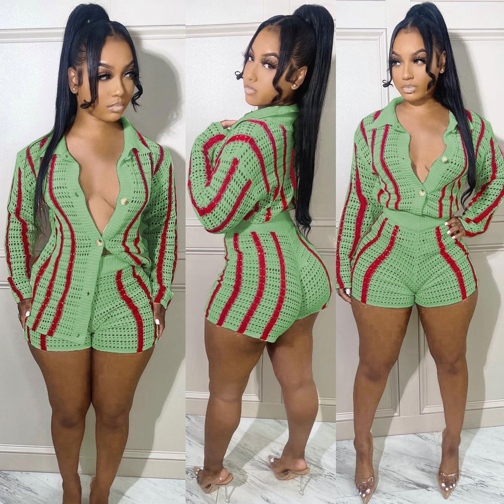 Monroe Knit Short Set Green