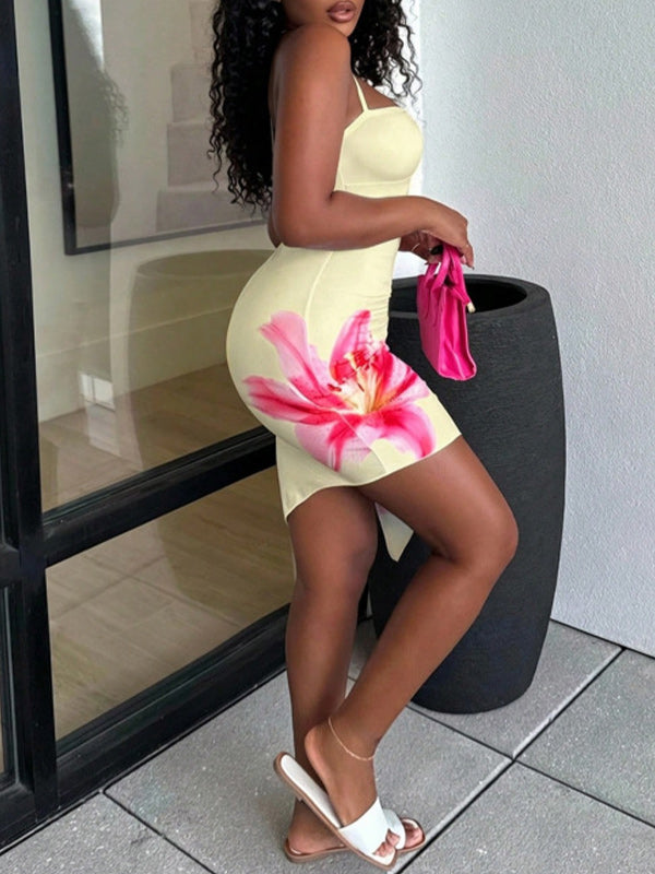 Floral Halter Slit Dress