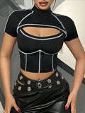 Stripe Cutout Tee Black