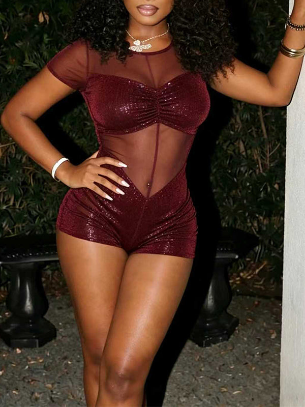 Sheer Combo Metallic Romper