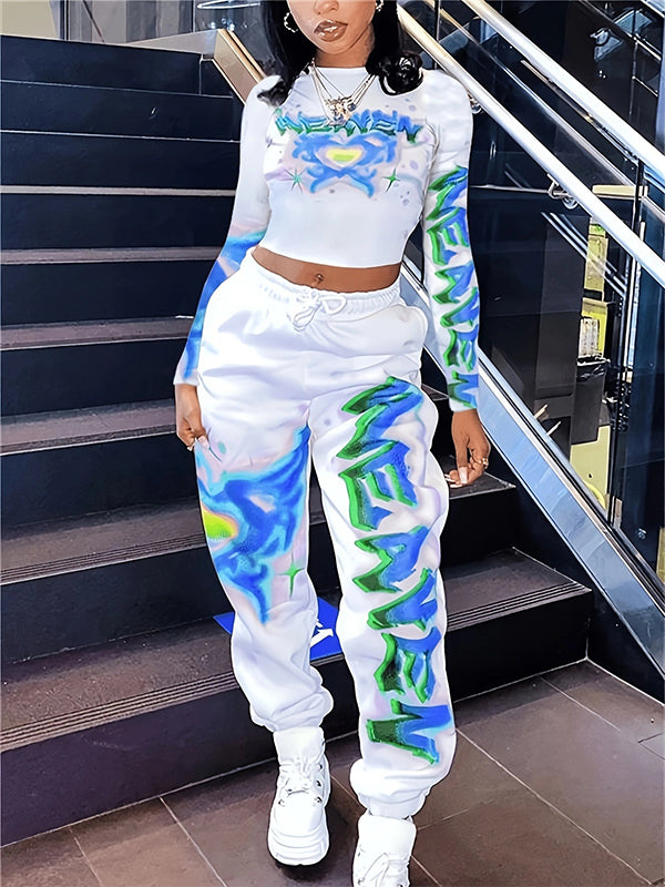 Printed Tee & Jogger Pants Set Blue