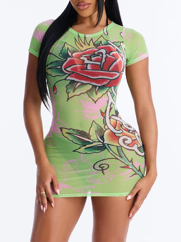 Floral Sheer Bodycon Dress