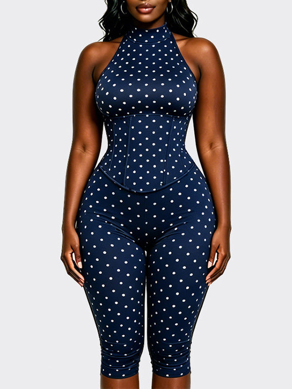 Dot Halter Jumpsuit with Corset