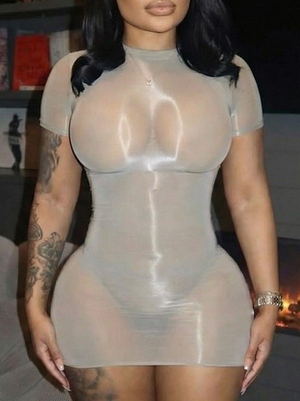 Sheer Bodycon Dress Light Gray
