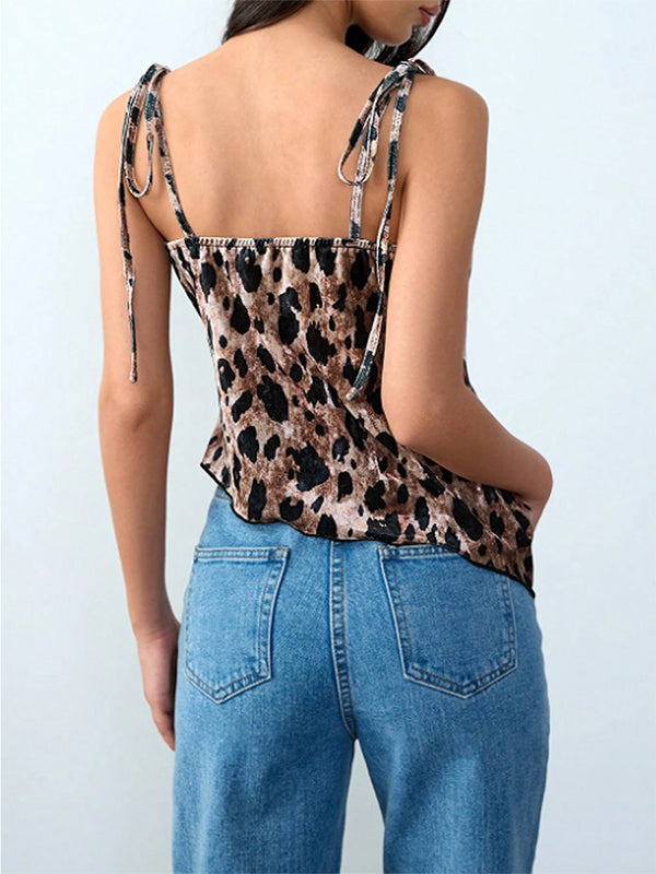 Leopard Tie-Shoulder Cami Top