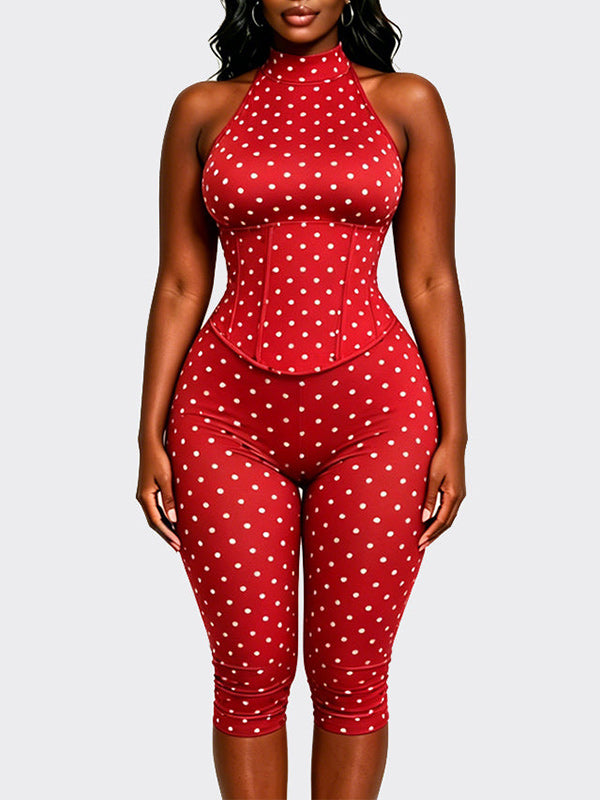 Dot Halter Jumpsuit with Corset