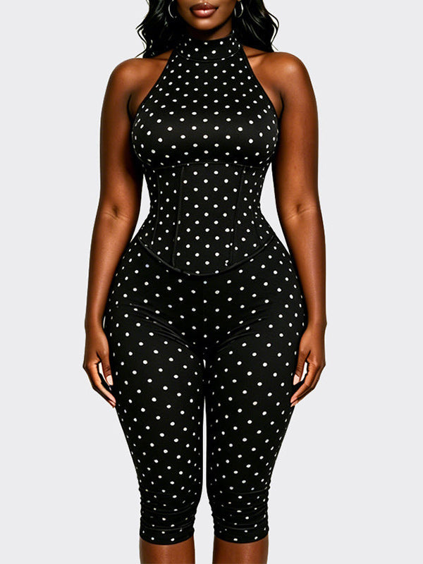 Dot Halter Jumpsuit with Corset