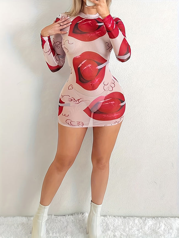 Printed Sheer Bodycon Dress
