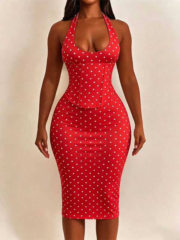 Dot Halter Dress with Corset