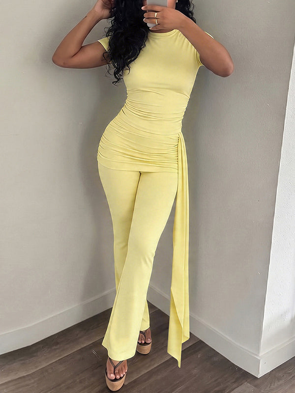 Solid Draped Ruched Top & Pants Set