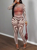 Printed Sheer Pants Set Khaki