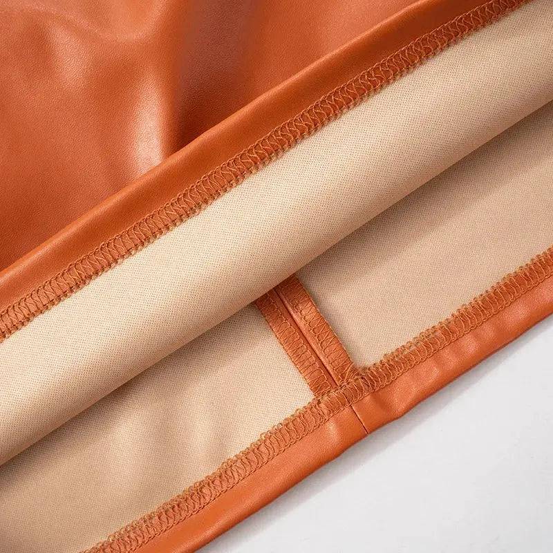 Orange Leather Pleated Mini Dress