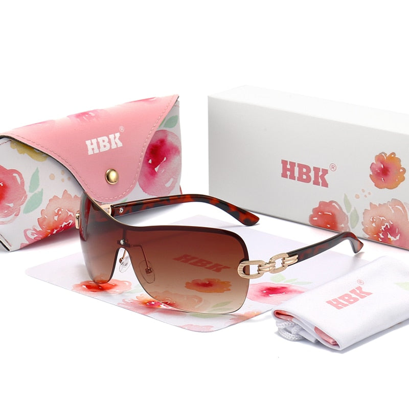 Oversized Gradient Sunglasses BrownWith HBKCaseSet As Photos Showing