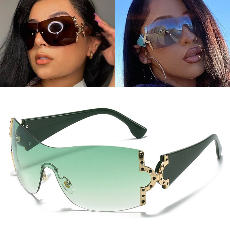Oversized Gradient Sunglasses F-Green As Photos Showing