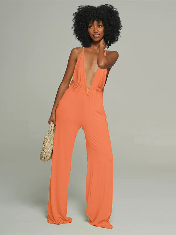Plunge Cami Jumpsuit--Clearance Papaya