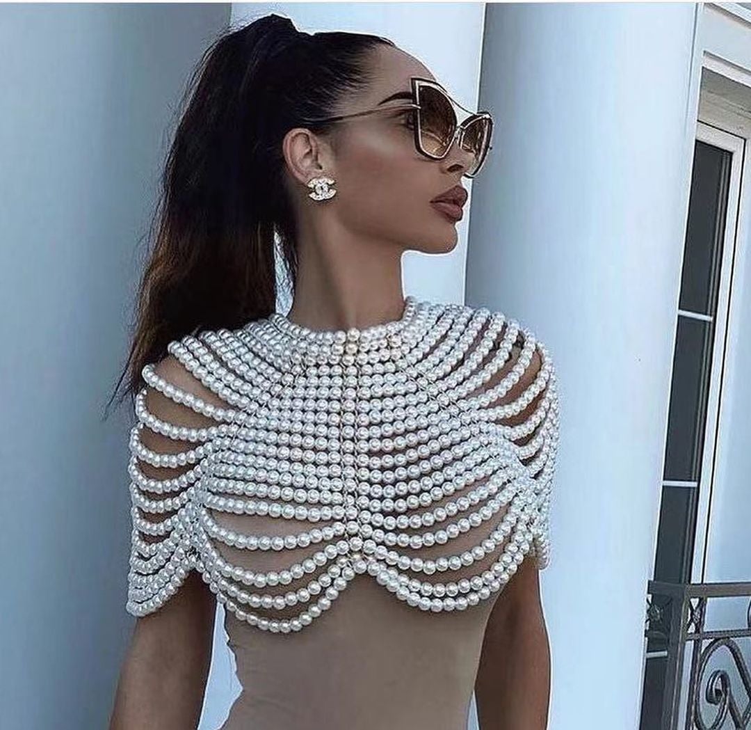 Pearl Bustier Beaded Crop Top One Size