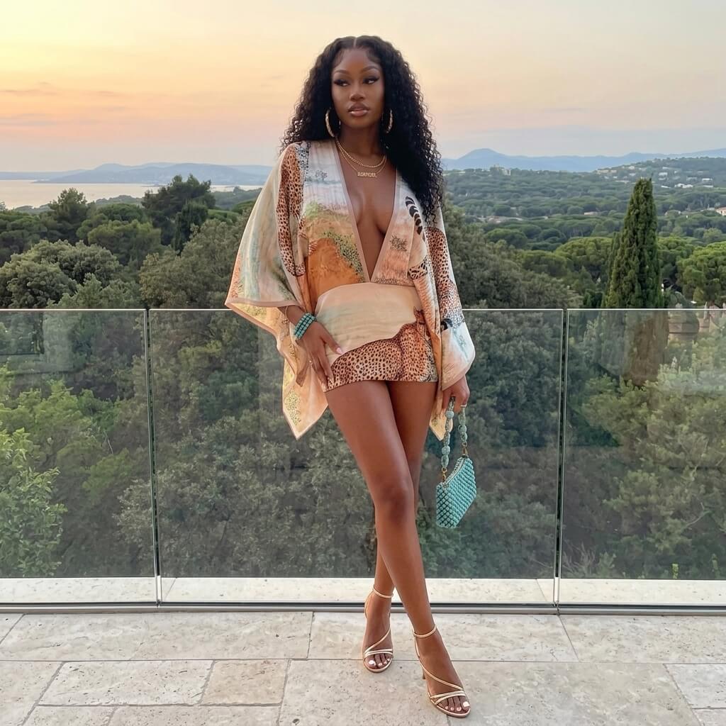Cheetah Print Kimono Mini Dress