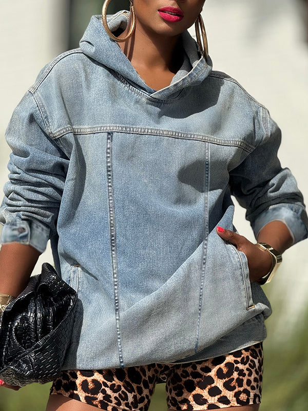 Denim Pullover Hoodie Light Blue