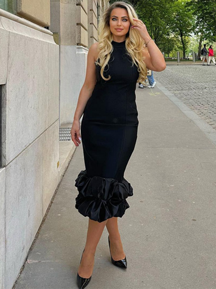 Ruffle Bandage Dress- Black