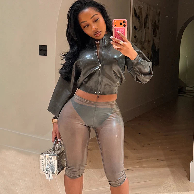 Sheer High-Shine Pants Gray