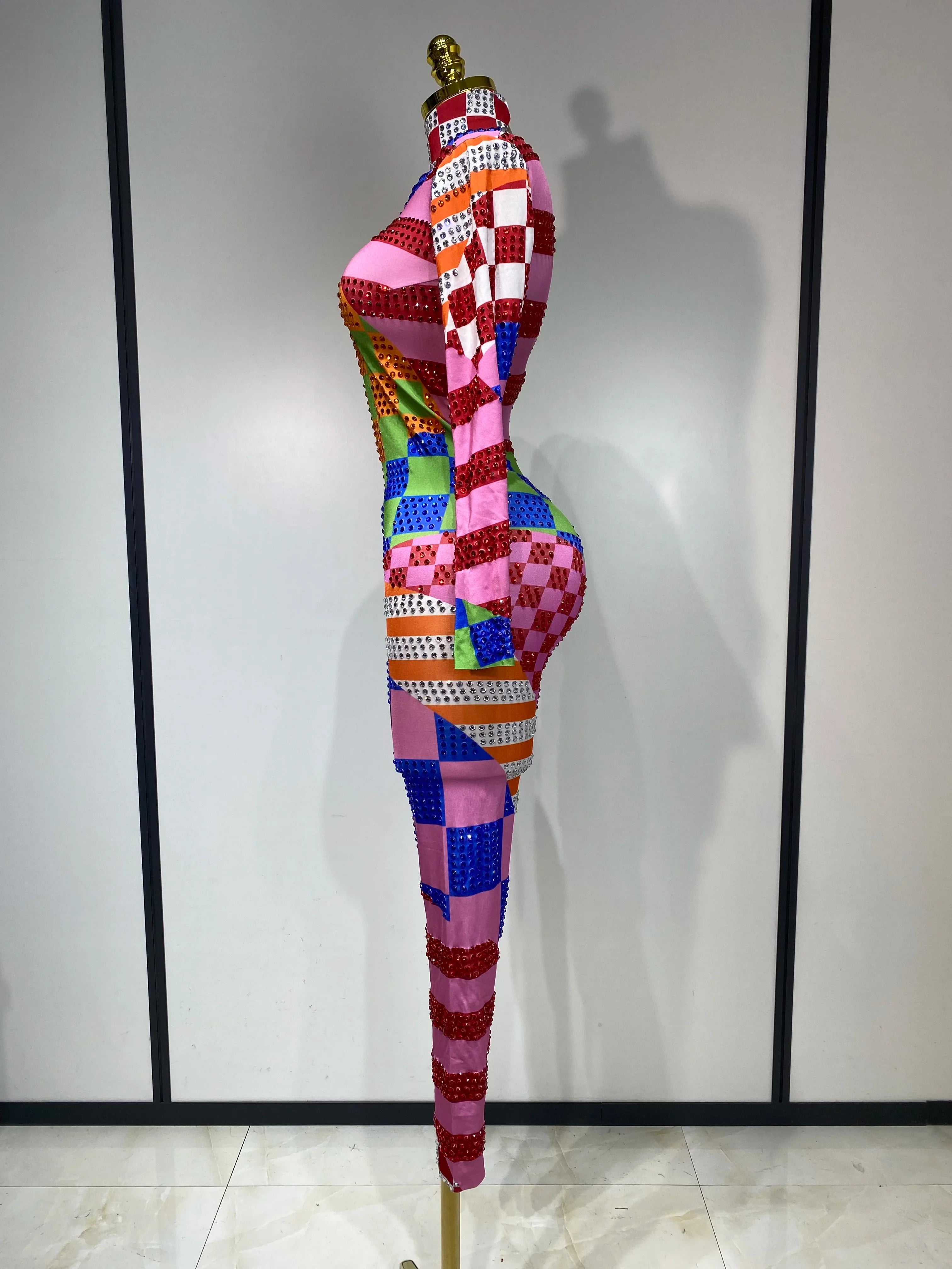 Colorful Print Rhinestone Jumpsuit