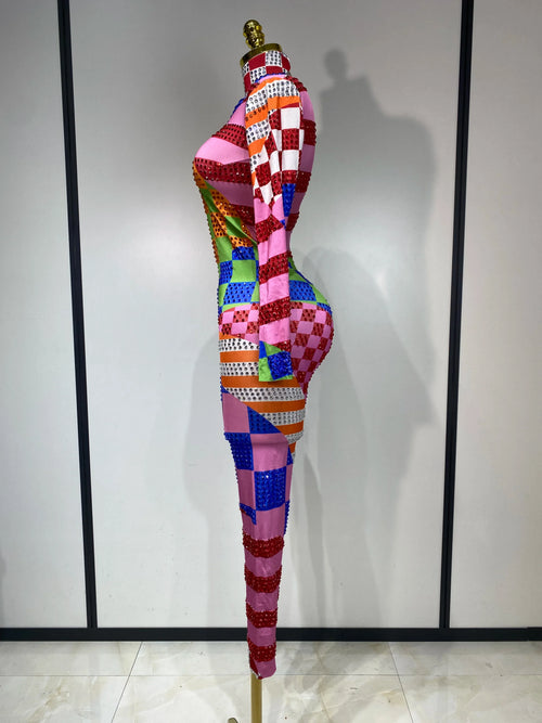Colorful Print Rhinestone Jumpsuit